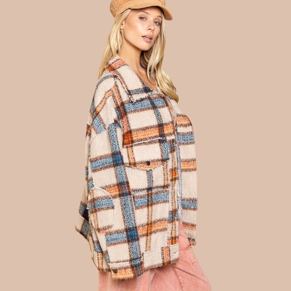 POL Plaid Bell Sleeve Oversized Shirt Jacket Ultimate in Bohemian Casual… - Picture 4 of 7